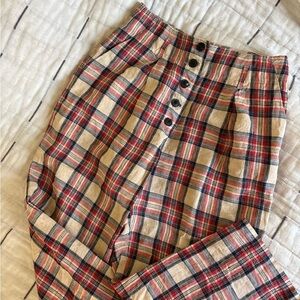 Cotelac Plaid High Waisted Button-Up Cropped Pants, Size S